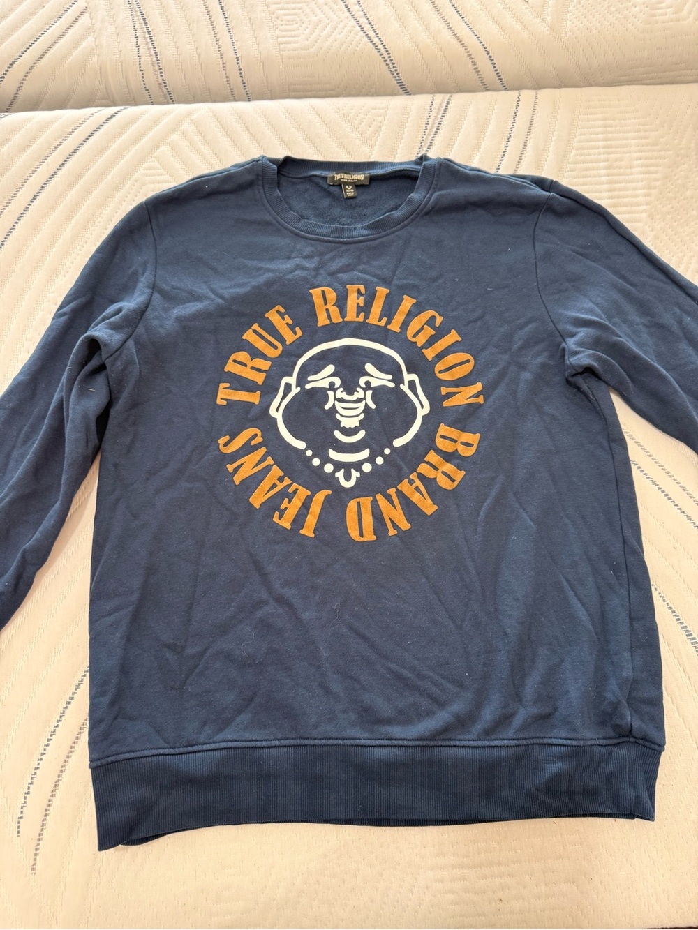 True Religion Navy Pullover with Yellow Logo Graphic